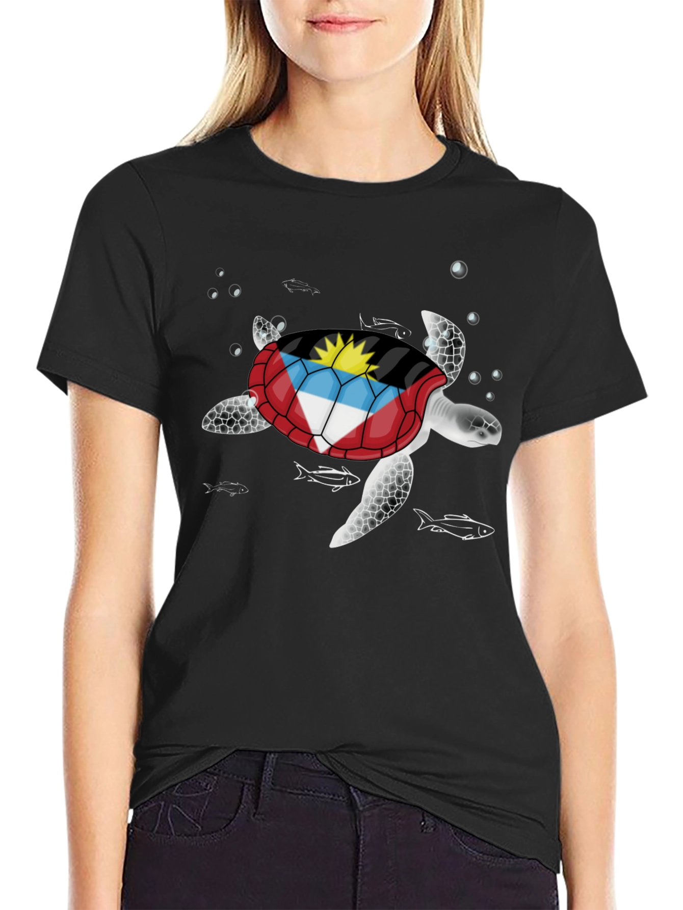 Antigua & Barbuda Flag Turtle Graphic T-Shirt