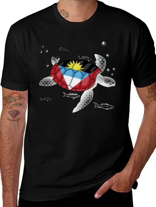 Antigua & Barbuda Flag Turtle Graphic T-Shirt