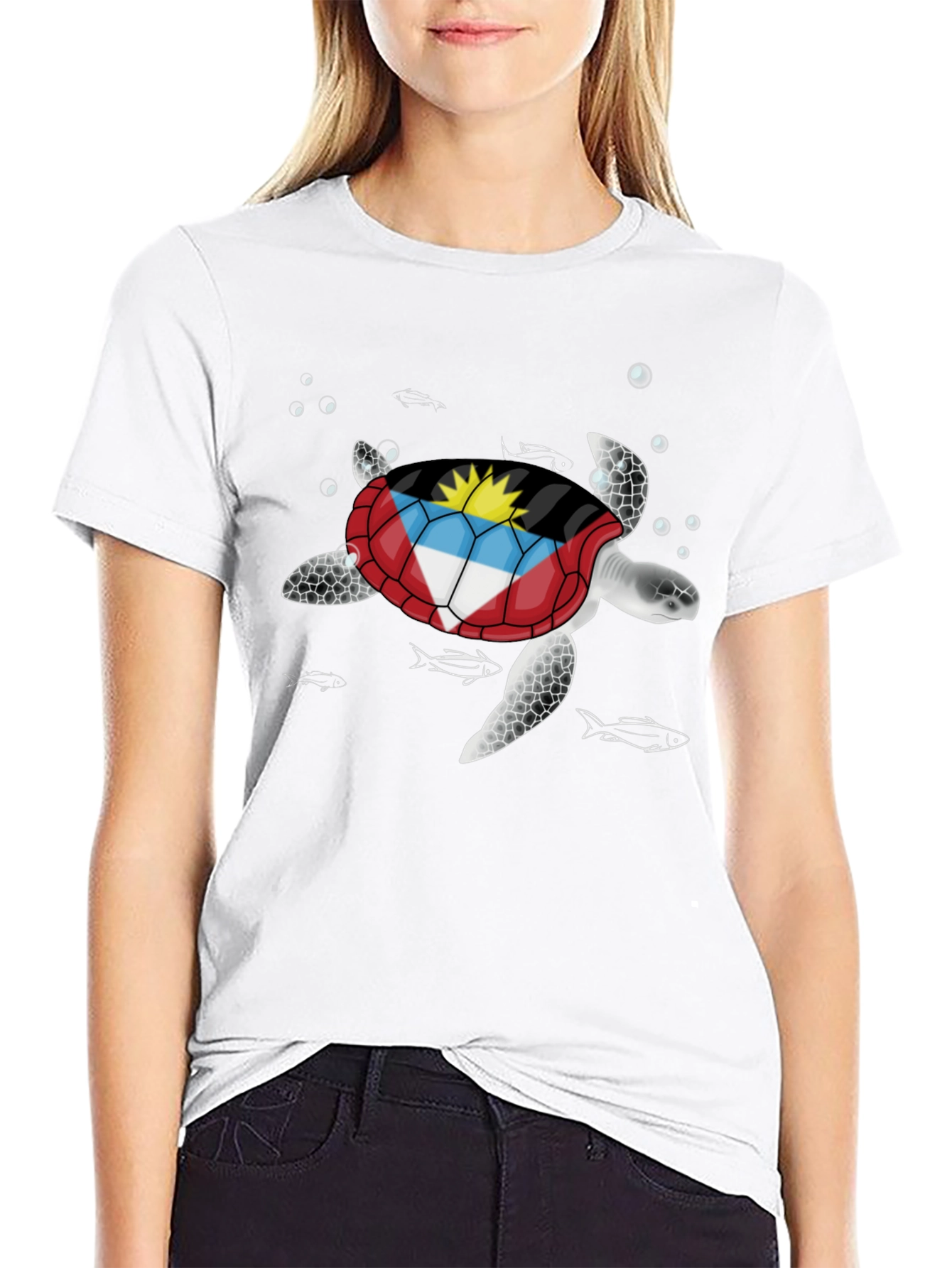 Antigua & Barbuda Flag Turtle Graphic T-Shirt