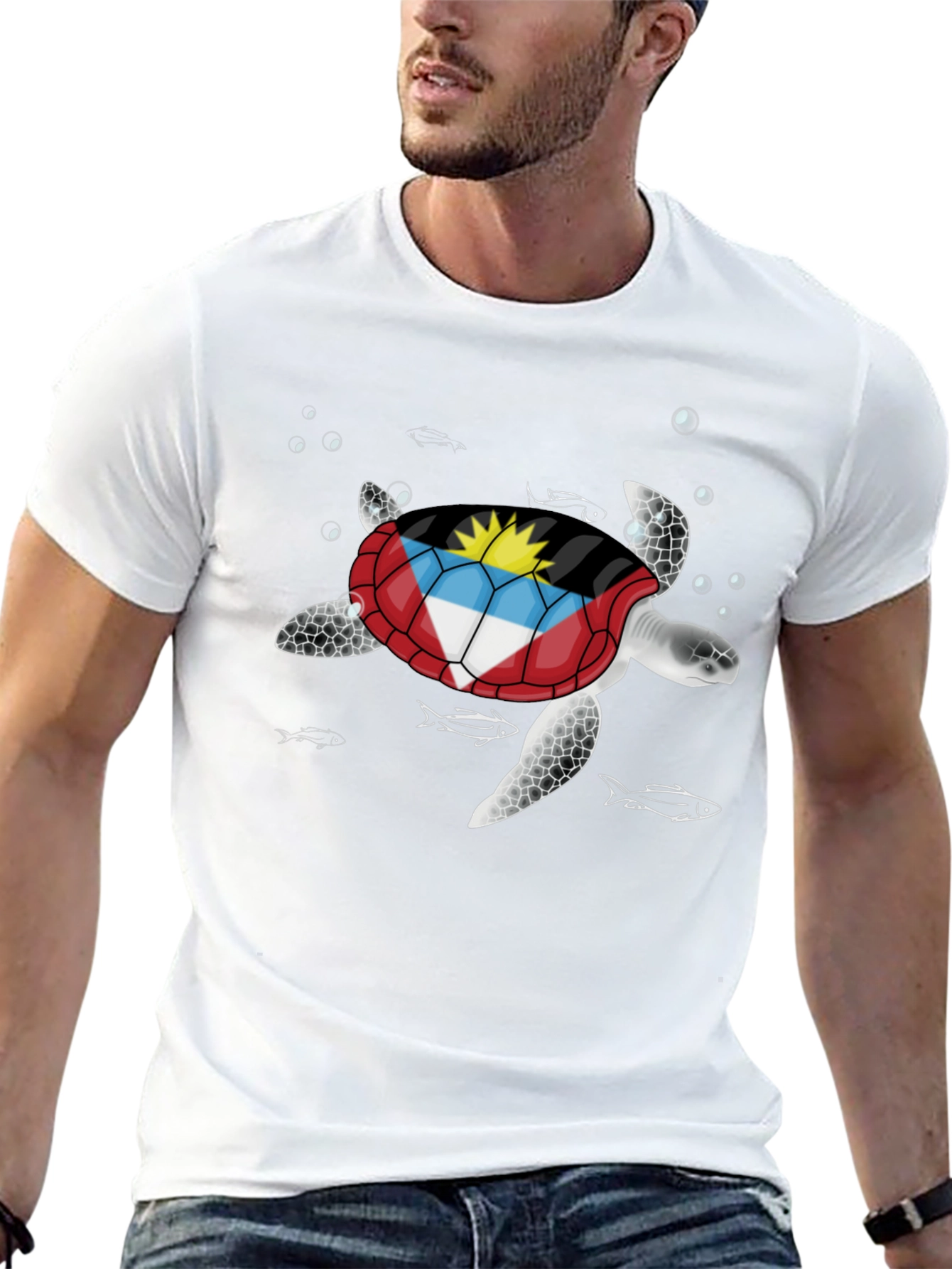 Antigua & Barbuda Flag Turtle Graphic T-Shirt