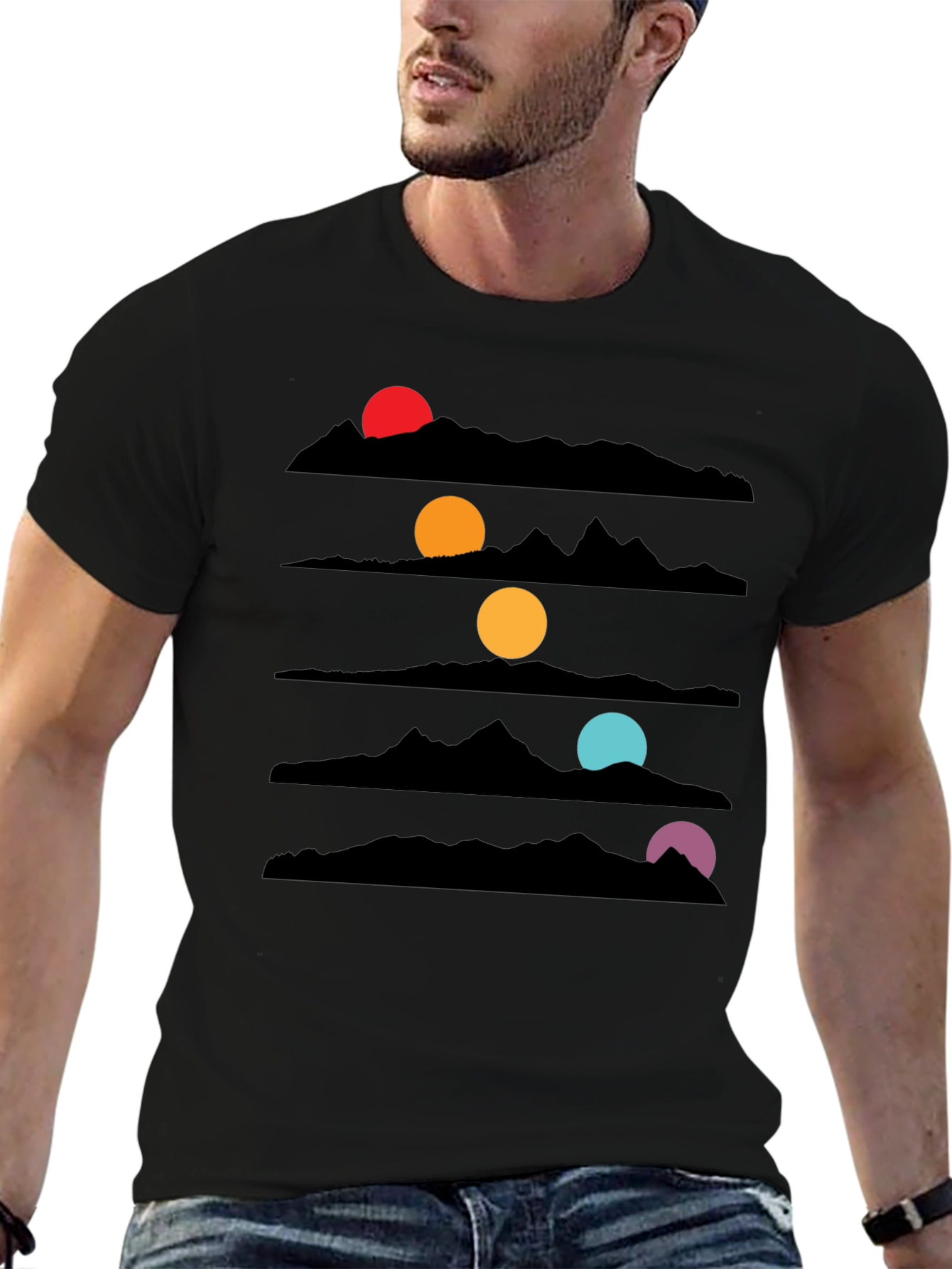 Sunset Mountainscape Black T-Shirt