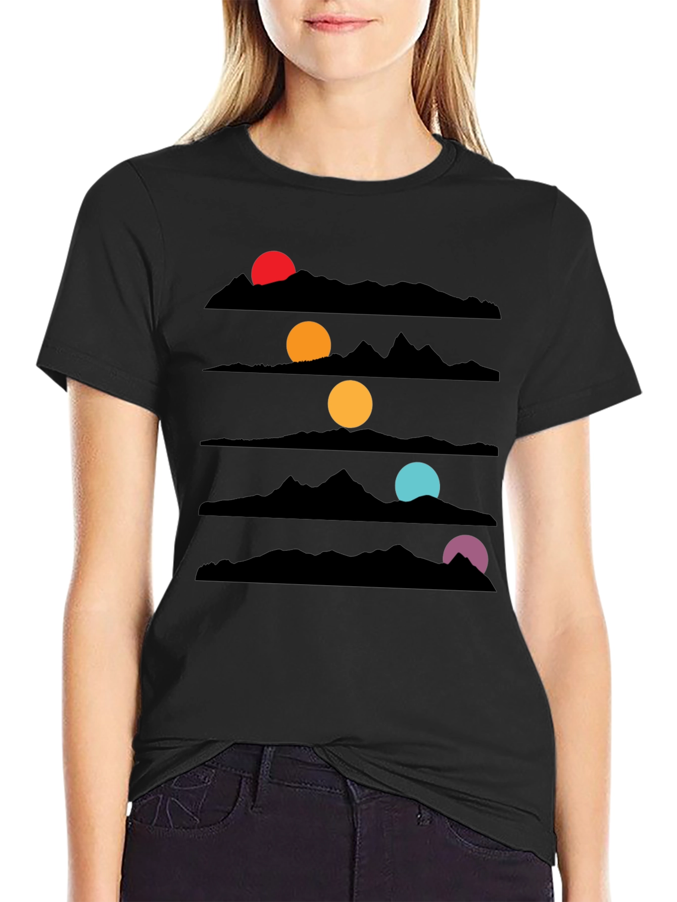 Sunset Mountainscape Black T-Shirt
