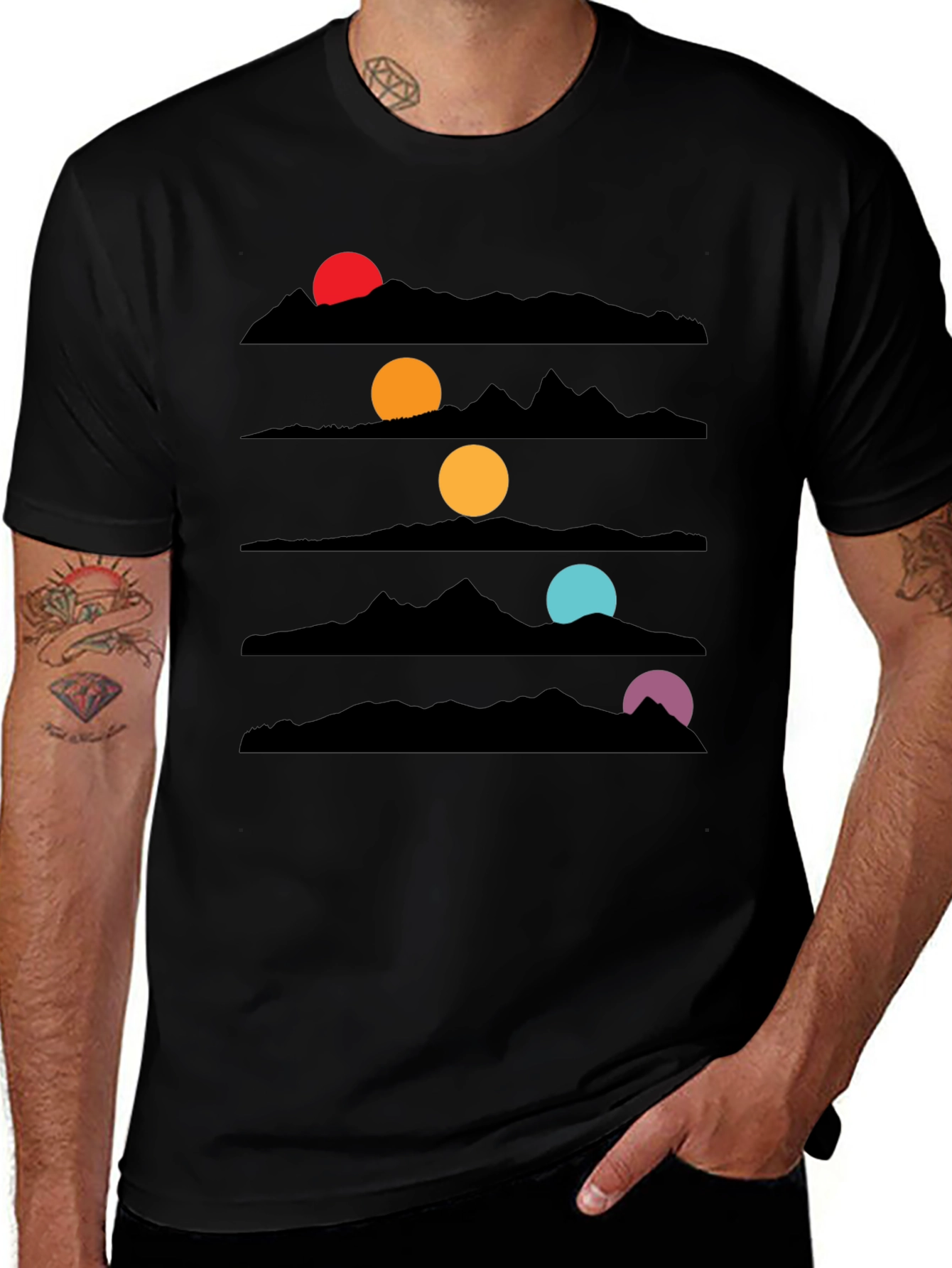 Sunset Mountainscape Black T-Shirt