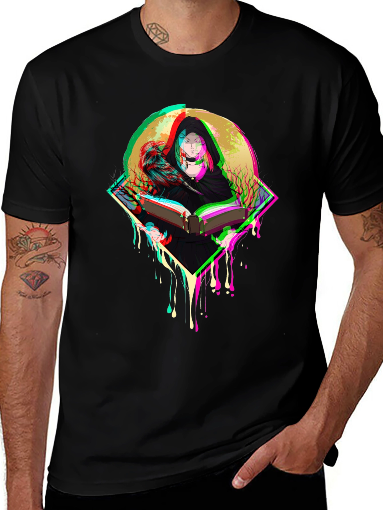 Witch & Raven Graphic Tee - Black Cotton T-Shirt
