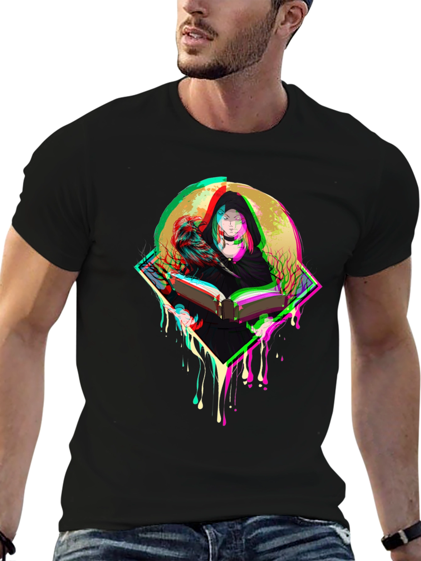 Witch & Raven Graphic Tee - Black Cotton T-Shirt
