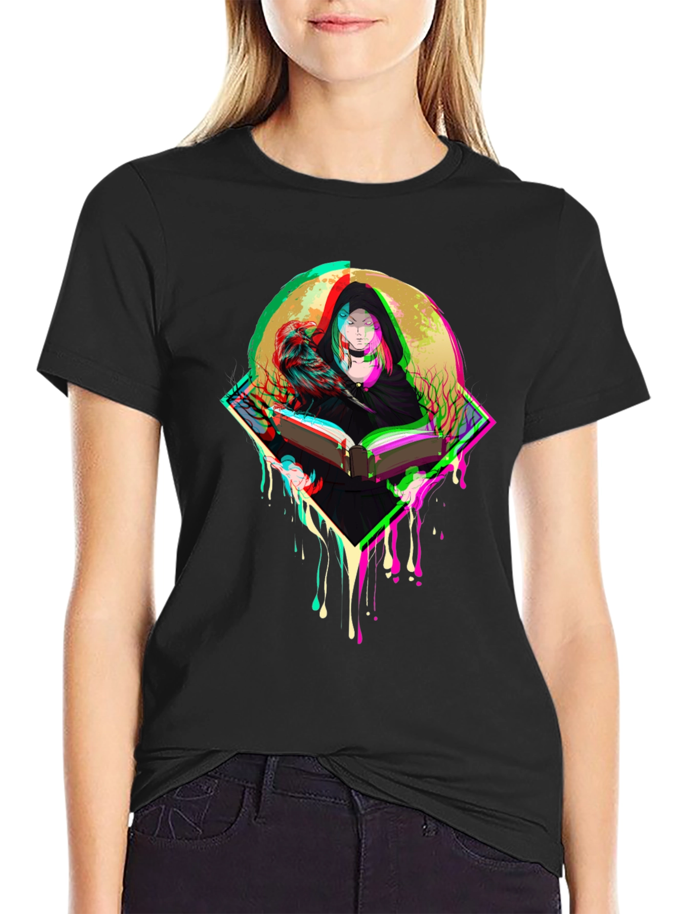 Witch & Raven Graphic Tee - Black Cotton T-Shirt
