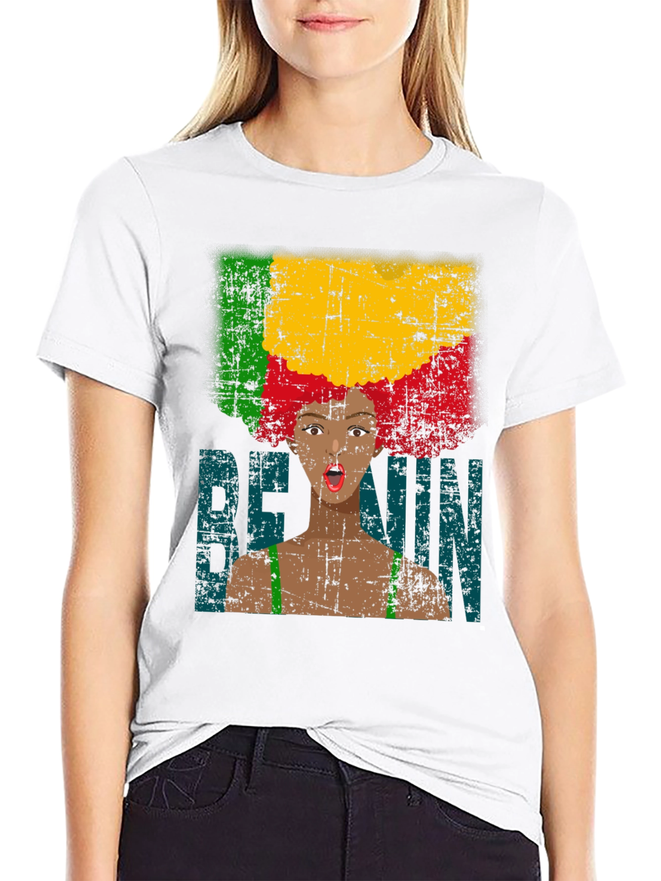 Benin Flag Afro Woman Graphic Tee