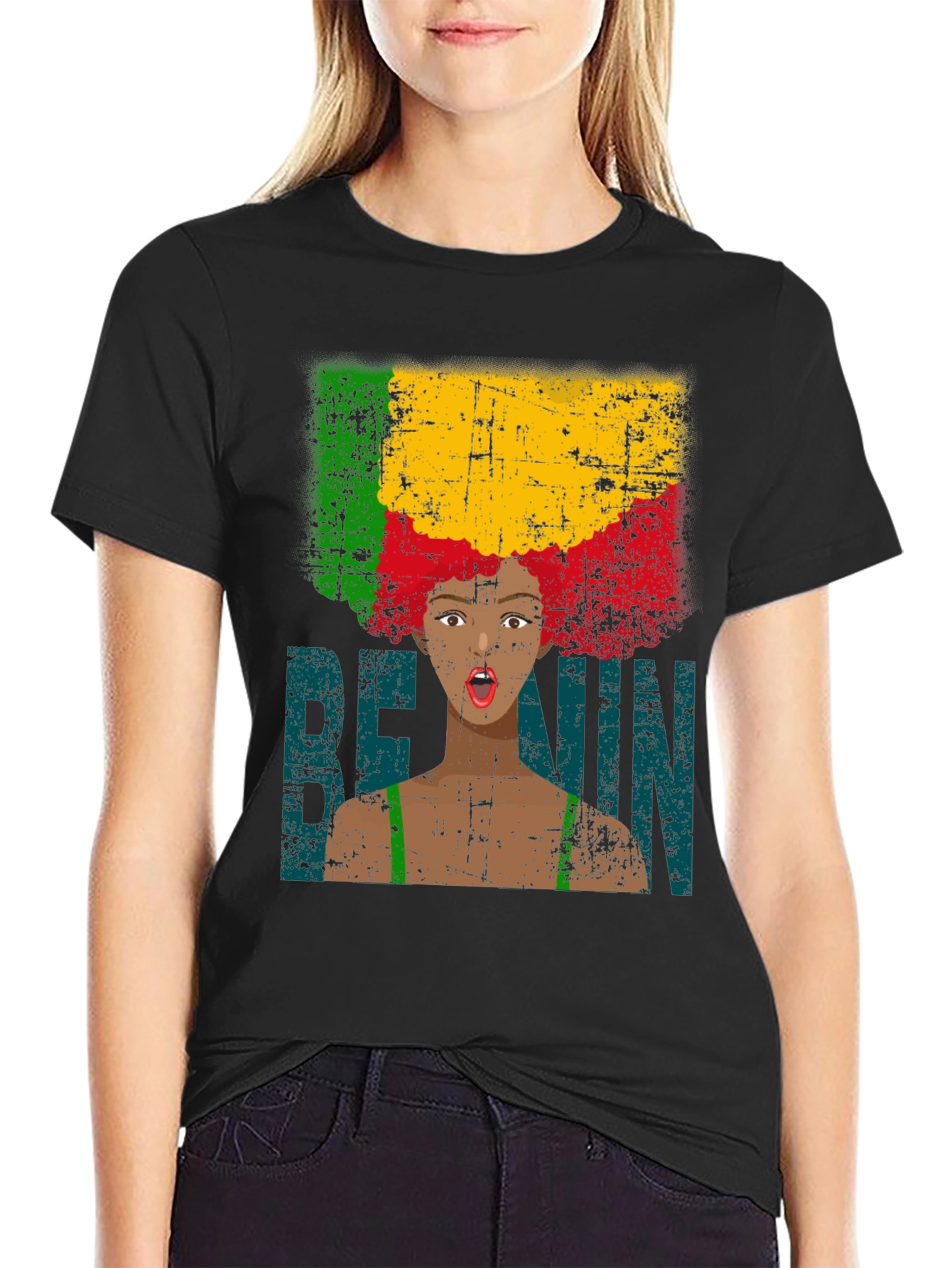 Benin Flag Afro Woman Graphic Tee