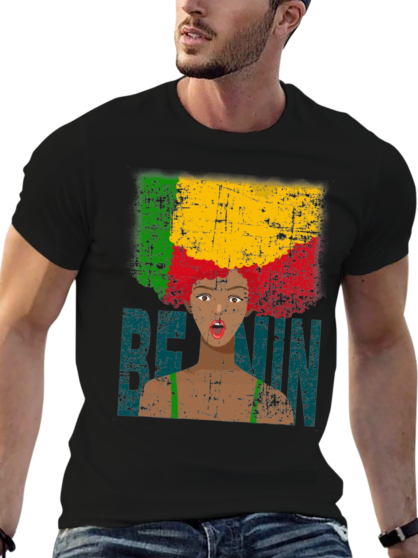 Benin Flag Afro Woman Graphic Tee