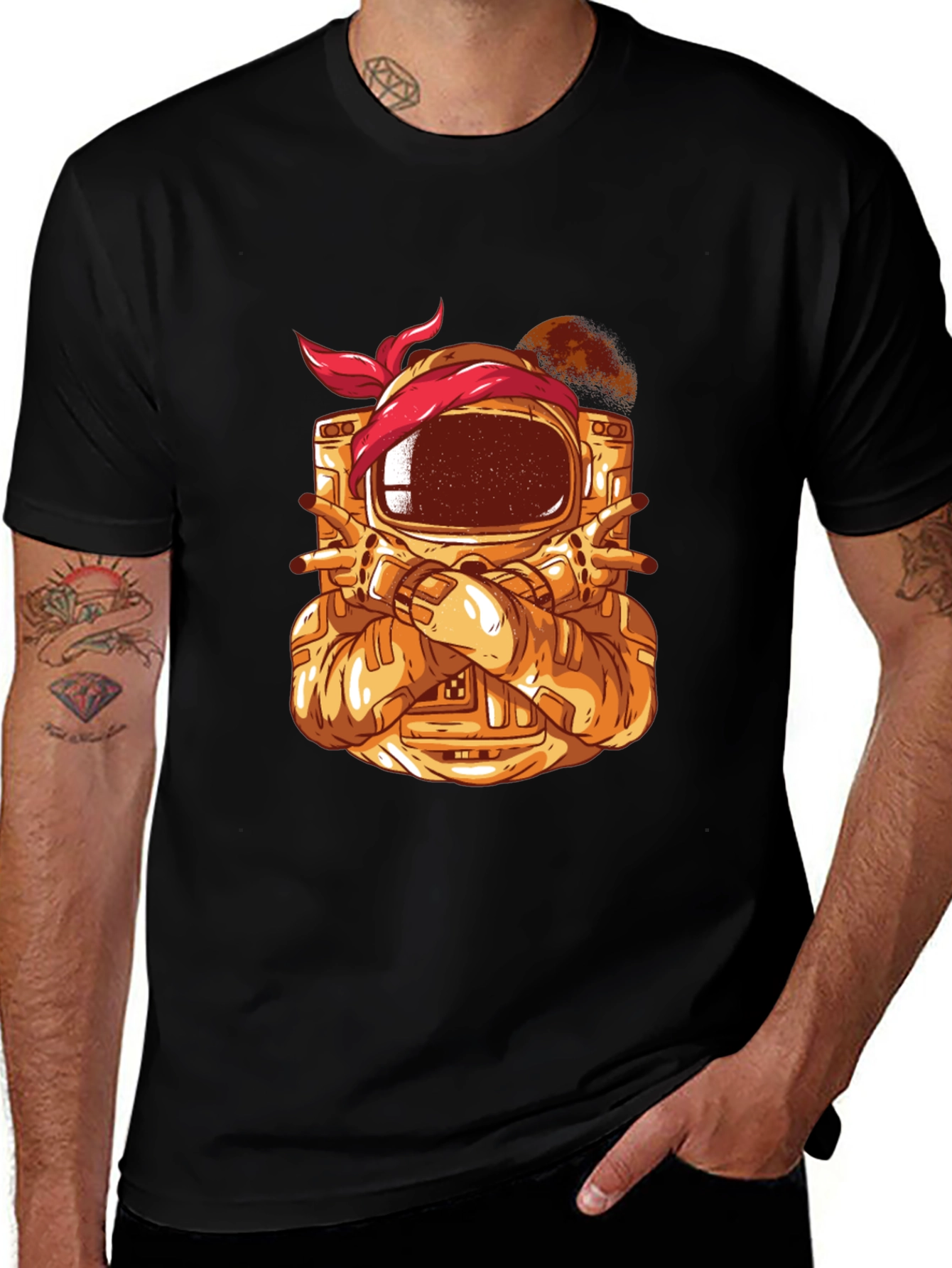 Astronaut Bandana Graphic Tee - Black