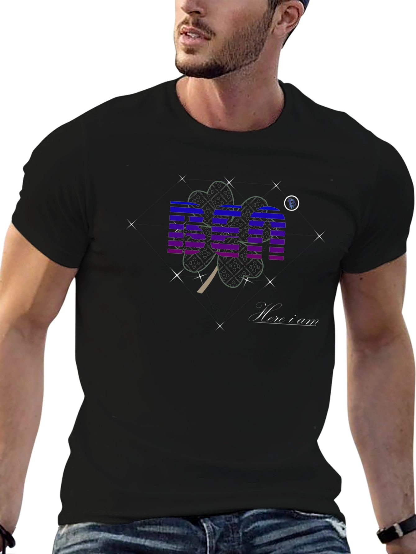 Black Graphic T-Shirt with BEA & Shamrock Design