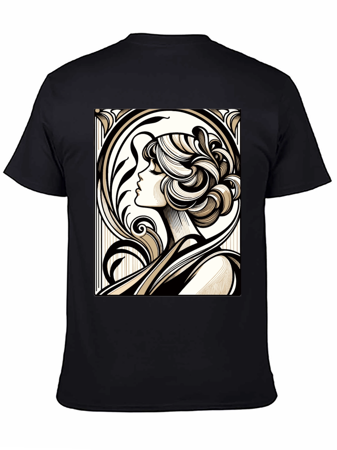 Art Nouveau Woman Graphic Black T-Shirt