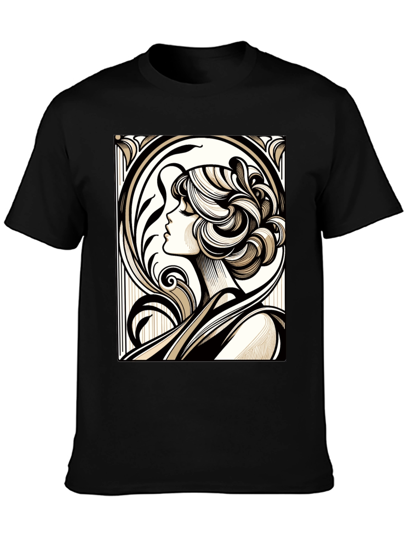 Art Nouveau Woman Graphic Black T-Shirt