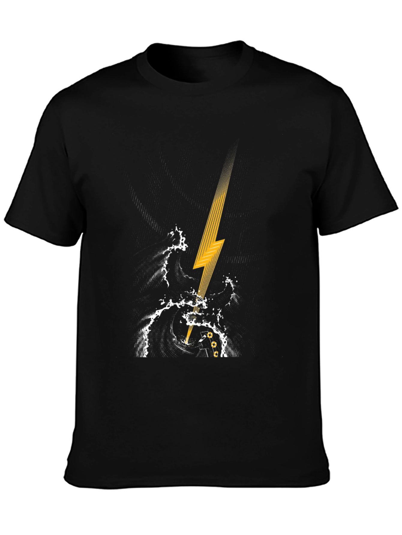Black T-Shirt with Lightning Strike Graphic