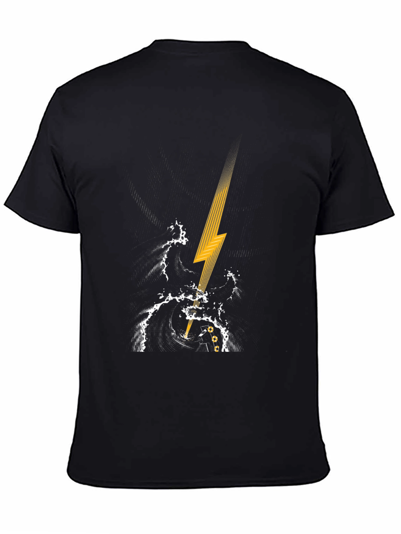 Black T-Shirt with Lightning Strike Graphic