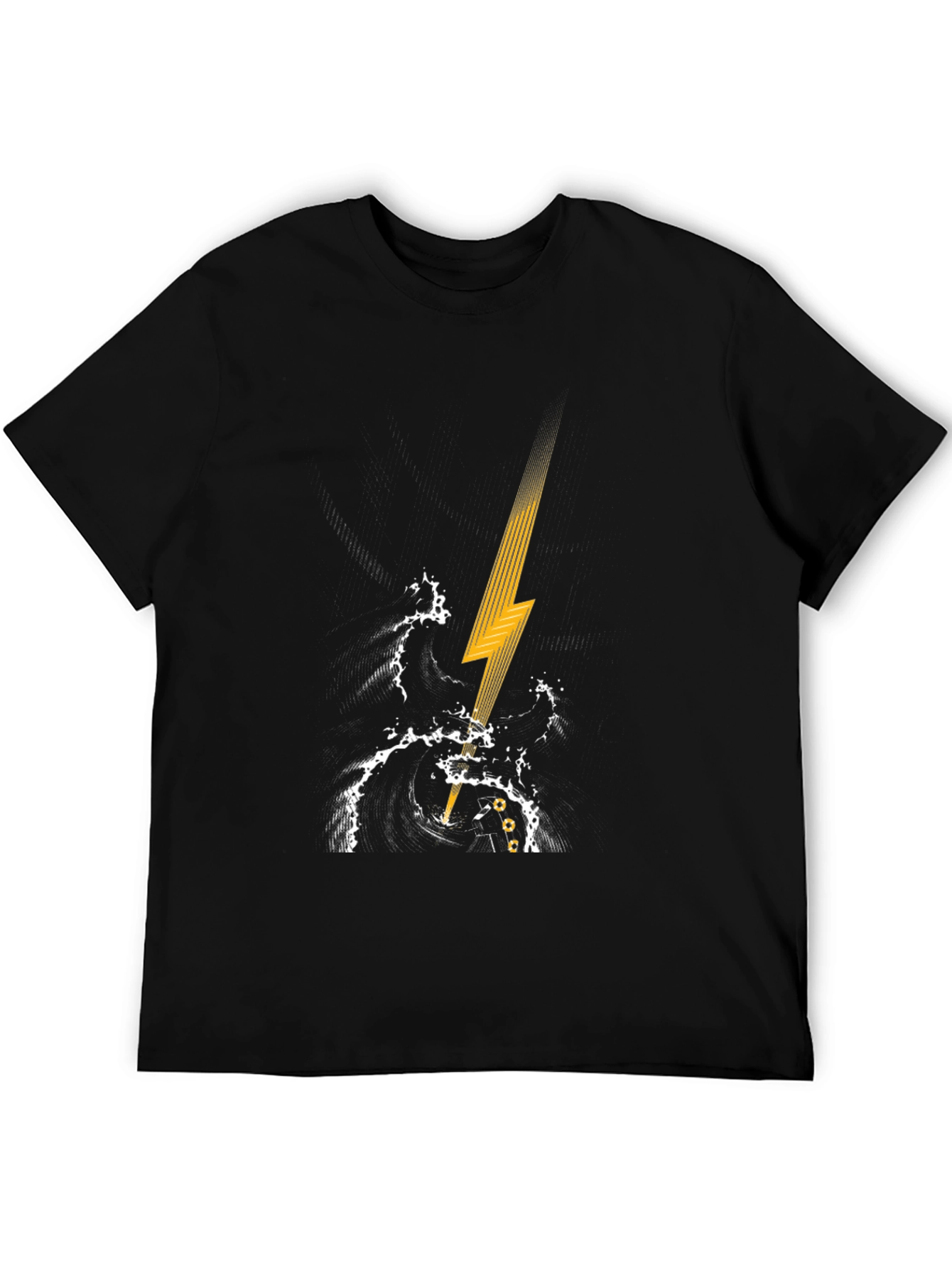 Black T-Shirt with Lightning Strike Graphic