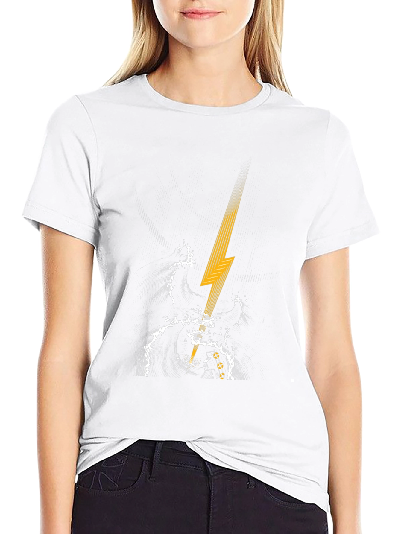 Black T-Shirt with Lightning Strike Graphic