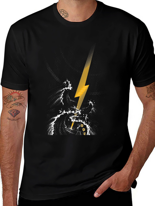 Black T-Shirt with Lightning Strike Graphic