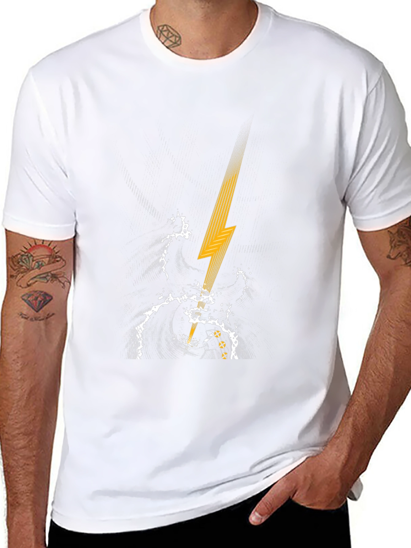Black T-Shirt with Lightning Strike Graphic