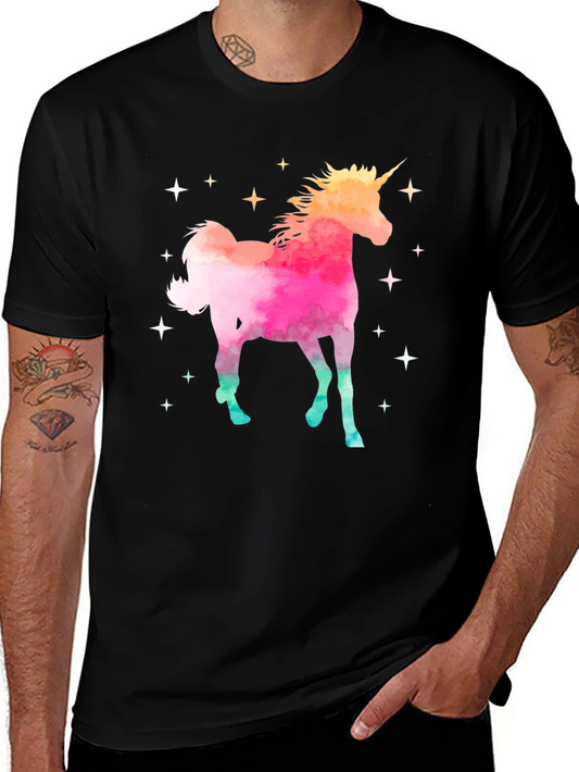 Watercolor Unicorn Black T-Shirt