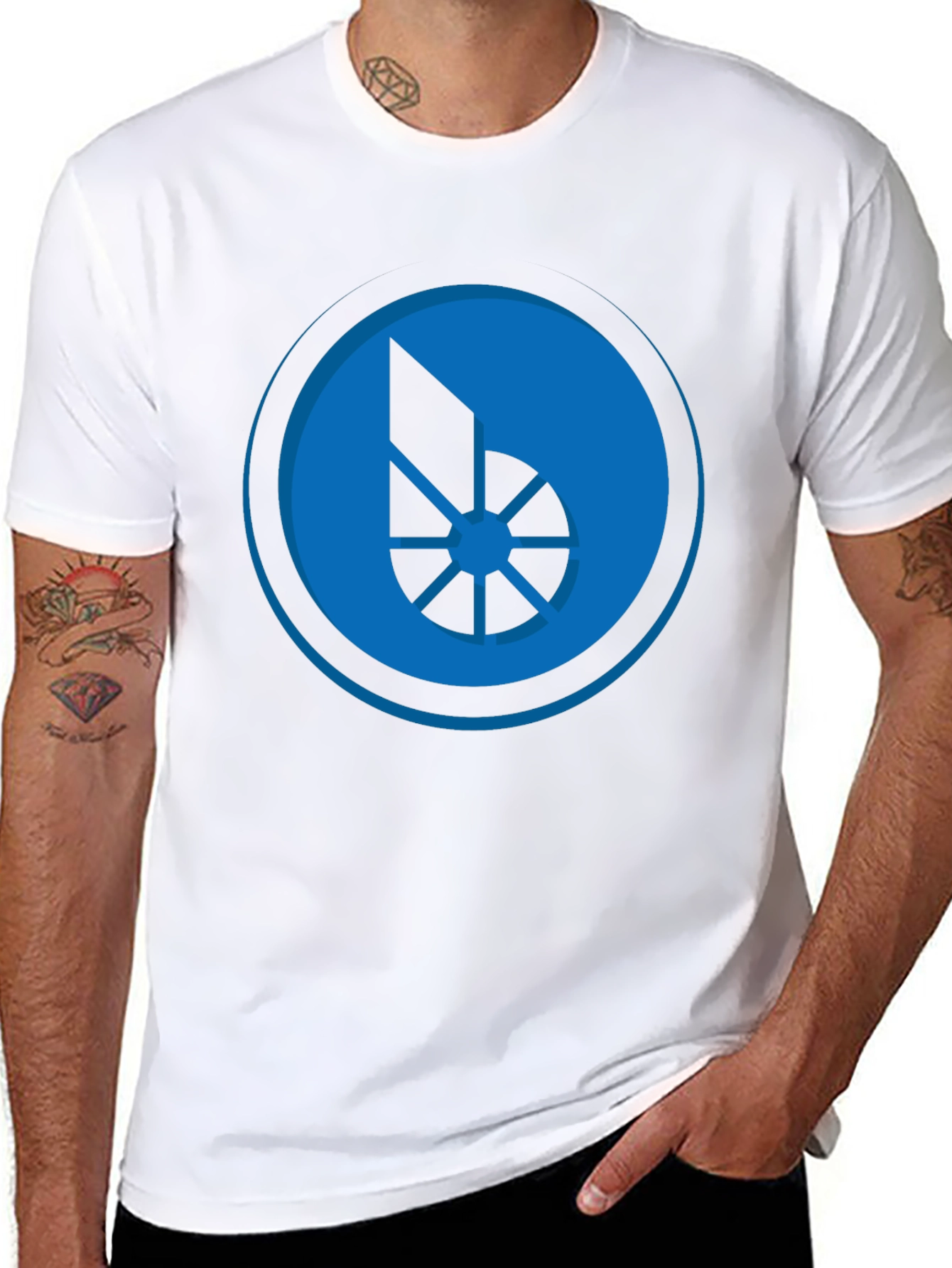 Blue Graphic Print Black T-Shirt