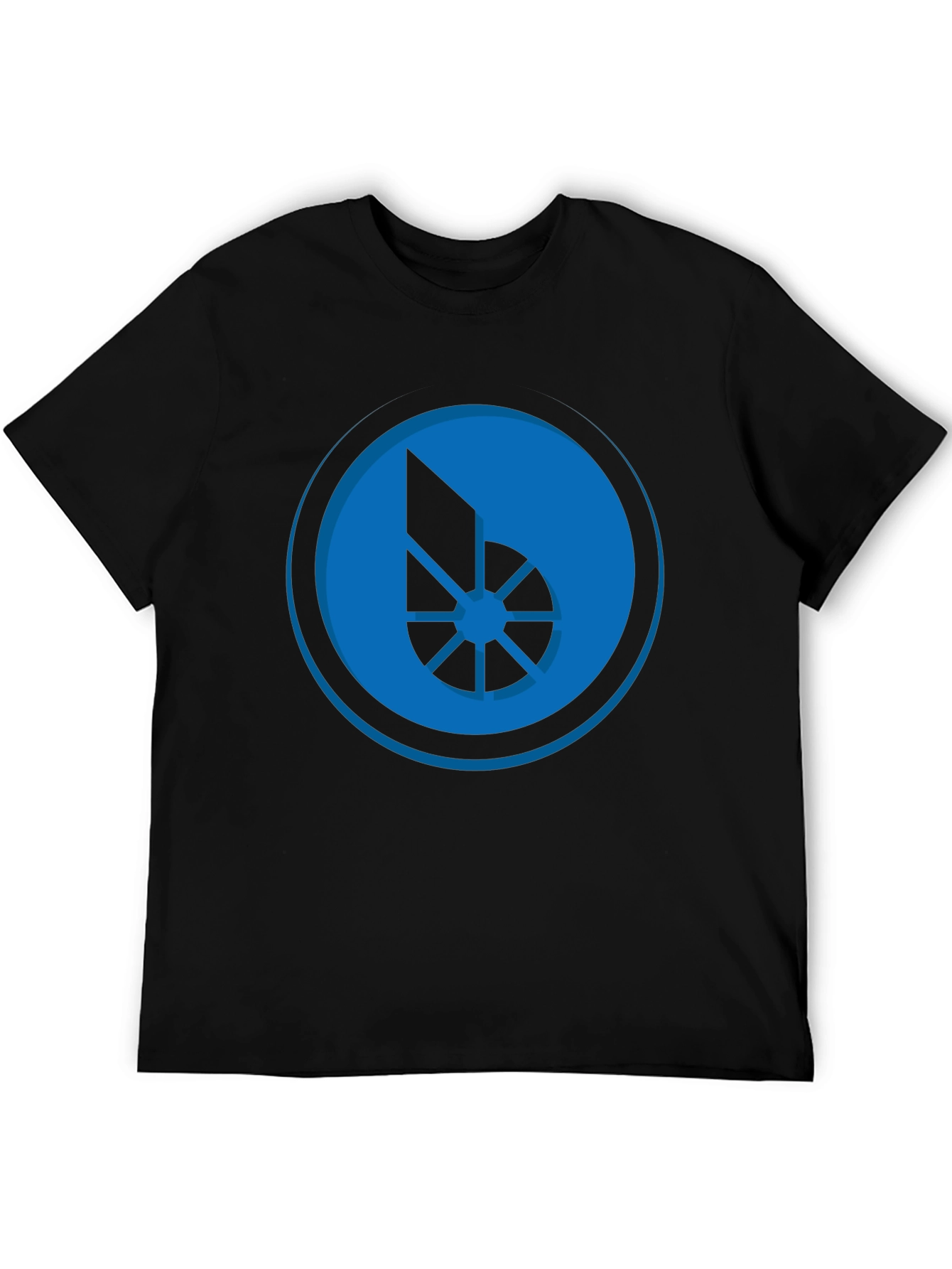 Blue Graphic Print Black T-Shirt