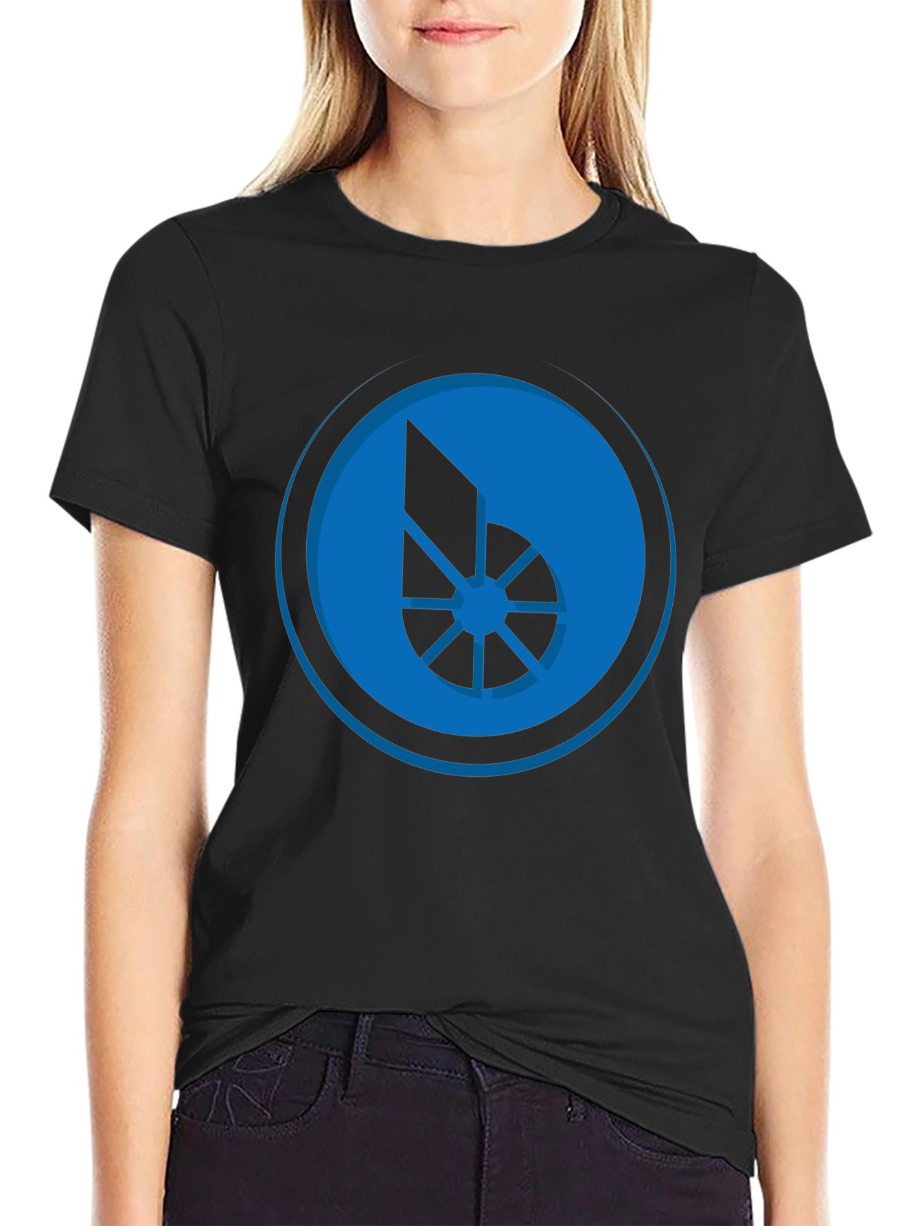 Blue Graphic Print Black T-Shirt