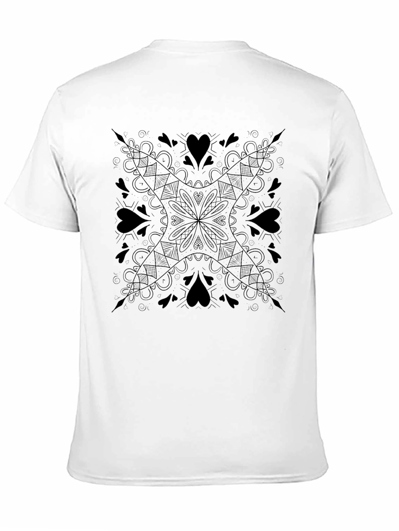 Black Tee with Heart Mandala Design
