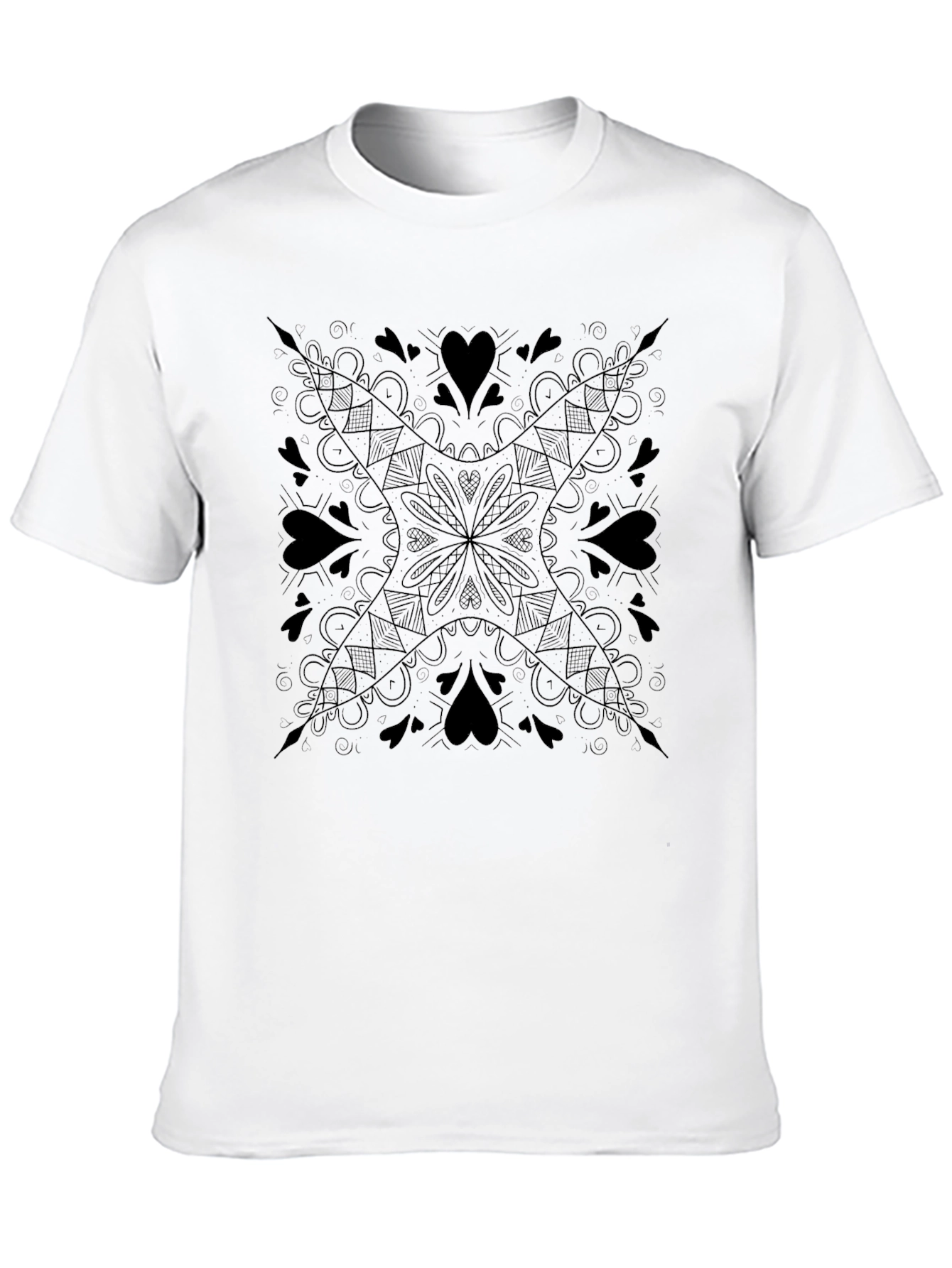 Black Tee with Heart Mandala Design