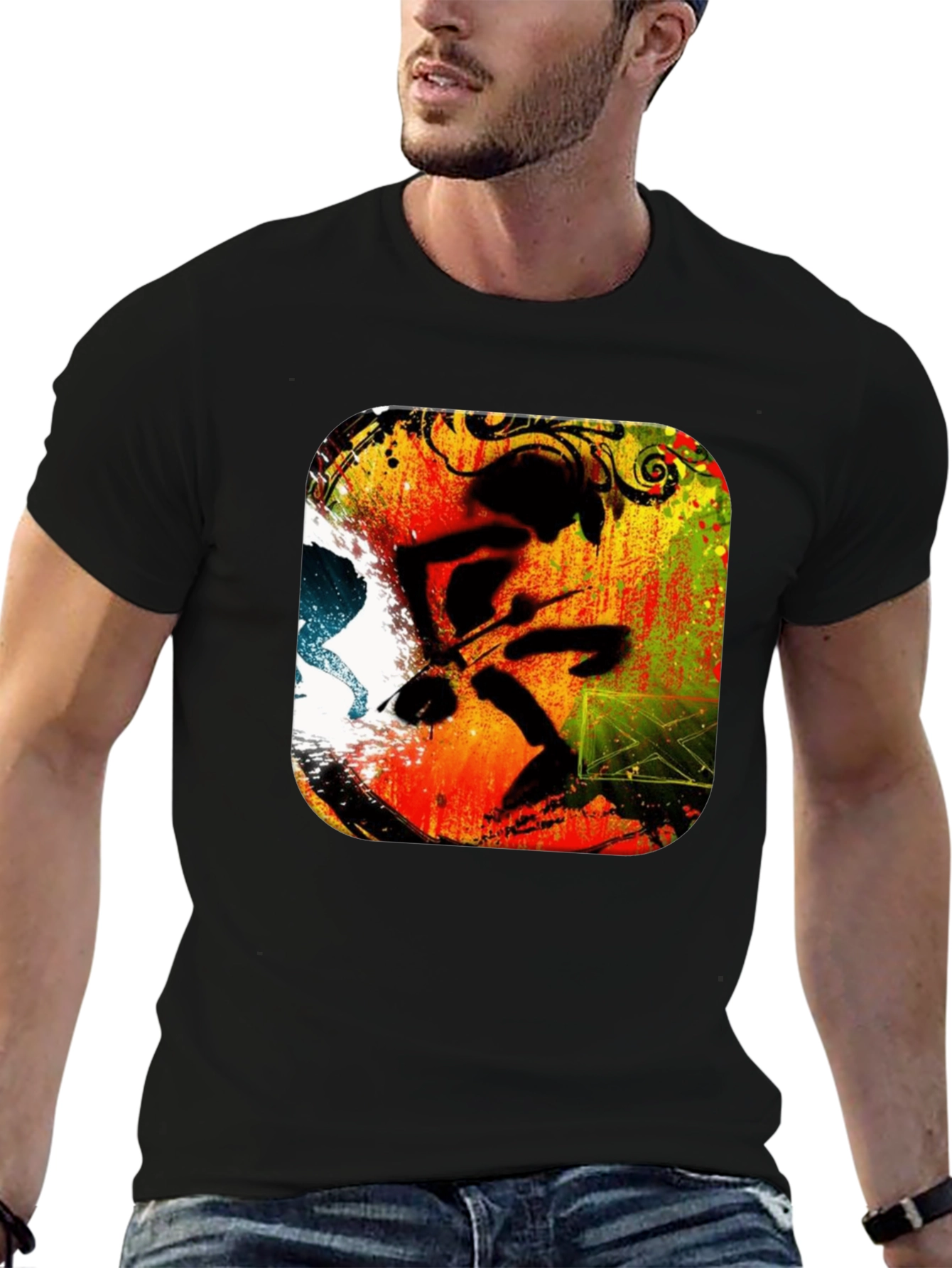 Abstract Drummer Graphic Black T-Shirt
