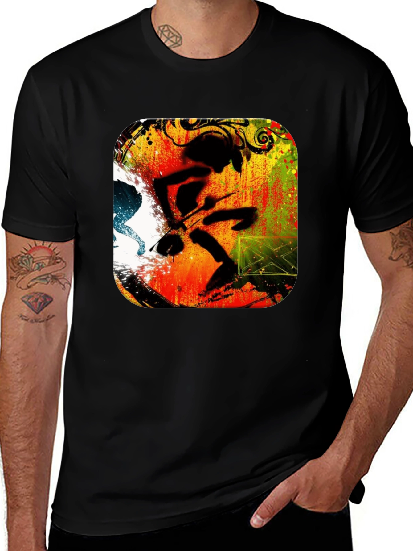 Abstract Drummer Graphic Black T-Shirt