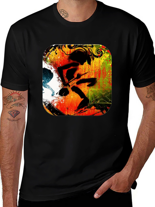 Abstract Drummer Graphic Black T-Shirt
