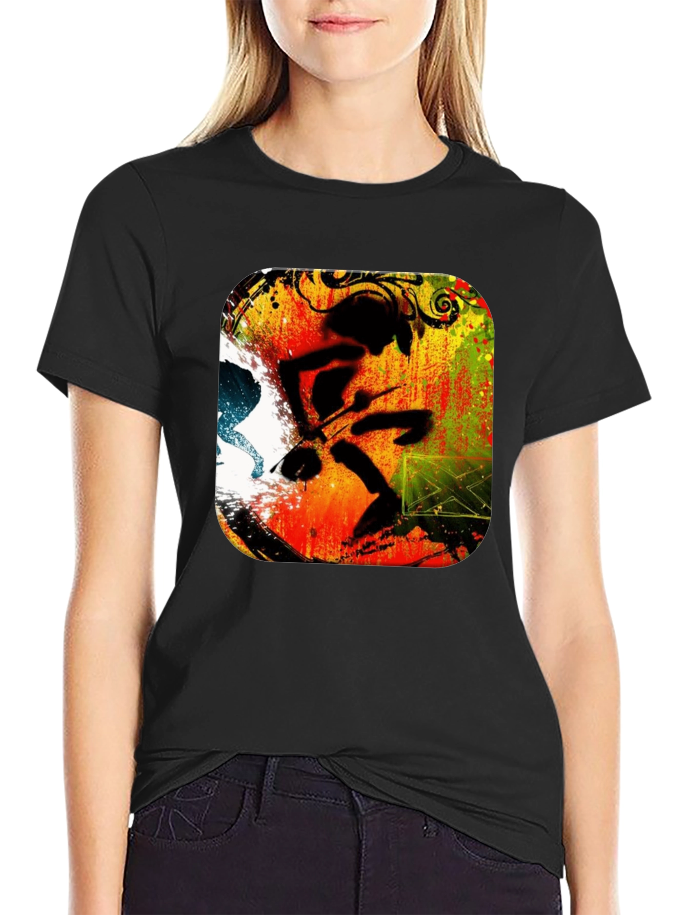 Abstract Drummer Graphic Black T-Shirt