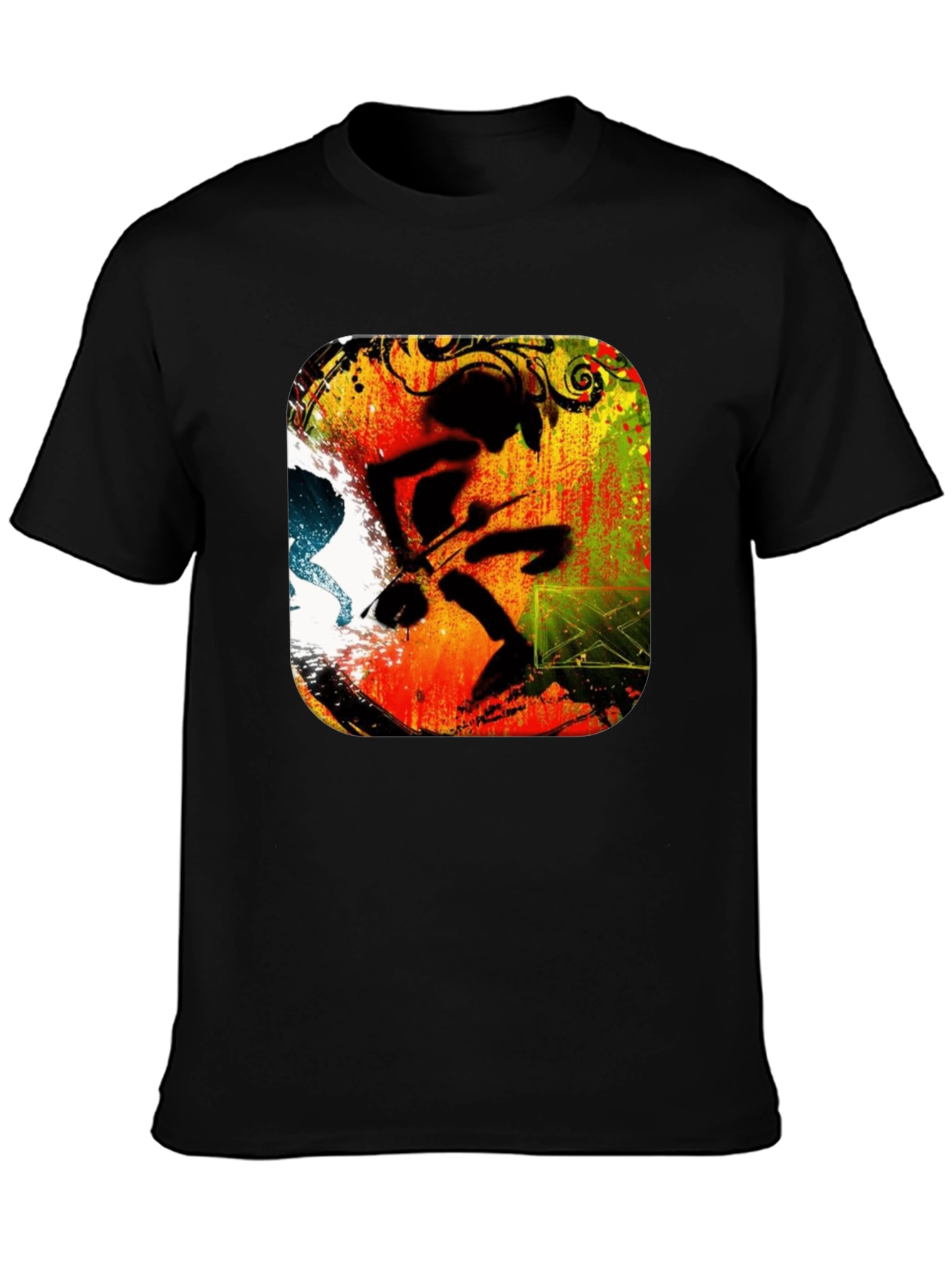 Abstract Drummer Graphic Black T-Shirt