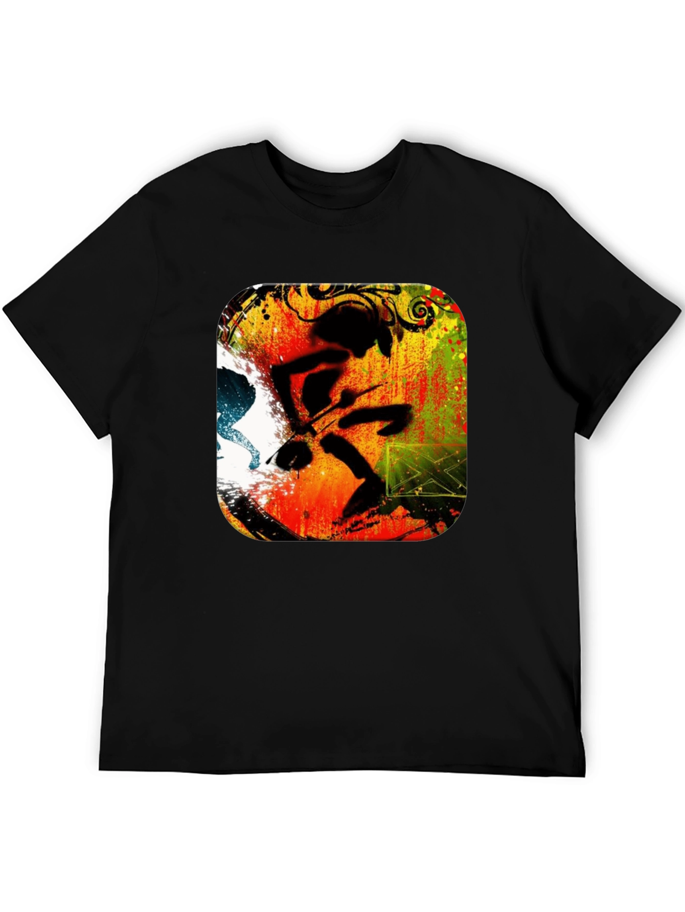 Abstract Drummer Graphic Black T-Shirt
