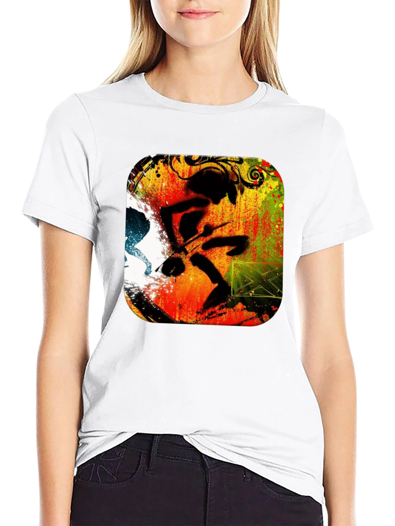 Abstract Drummer Graphic Black T-Shirt