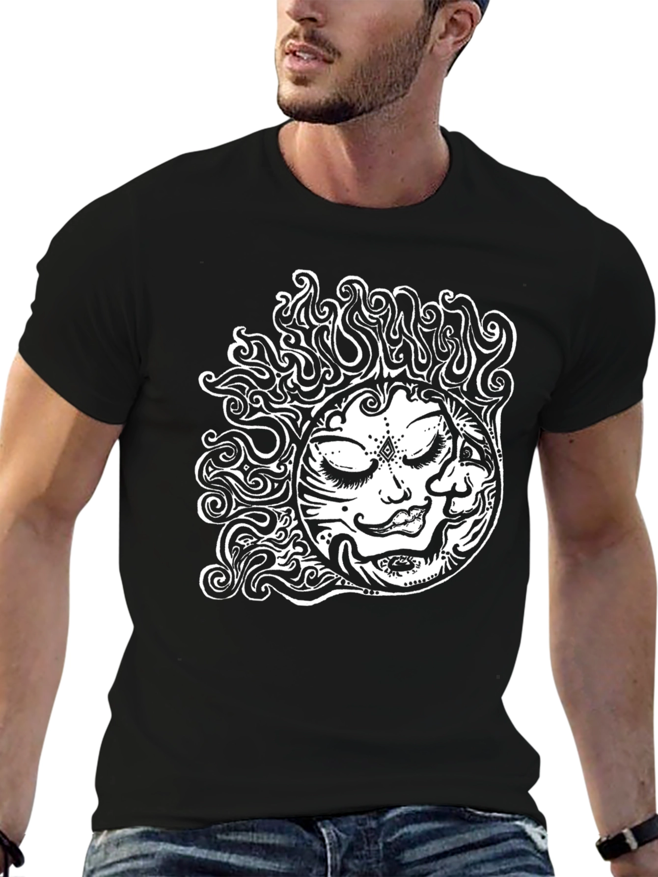 Black T-Shirt with Psychedelic Sun Design