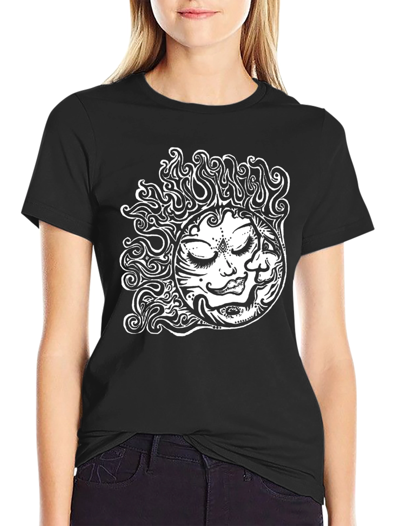 Black T-Shirt with Psychedelic Sun Design