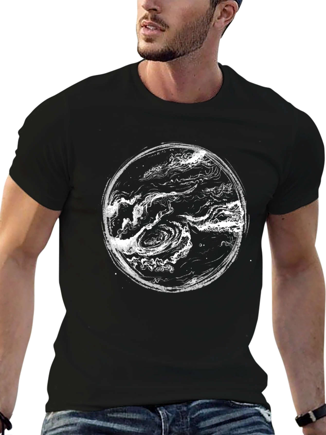 Abstract Swirl Graphic Print Black T-Shirt
