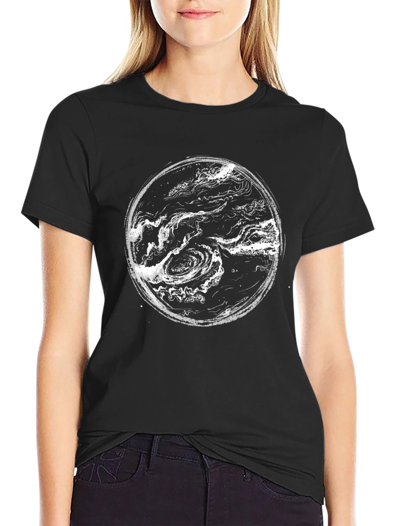 Abstract Swirl Graphic Print Black T-Shirt