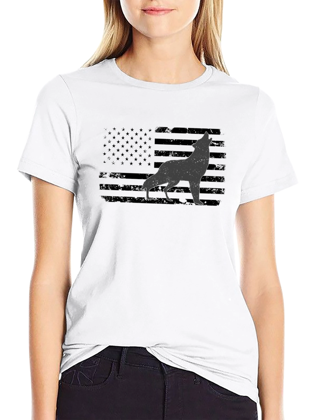 American Flag Wolf Graphic T-Shirt