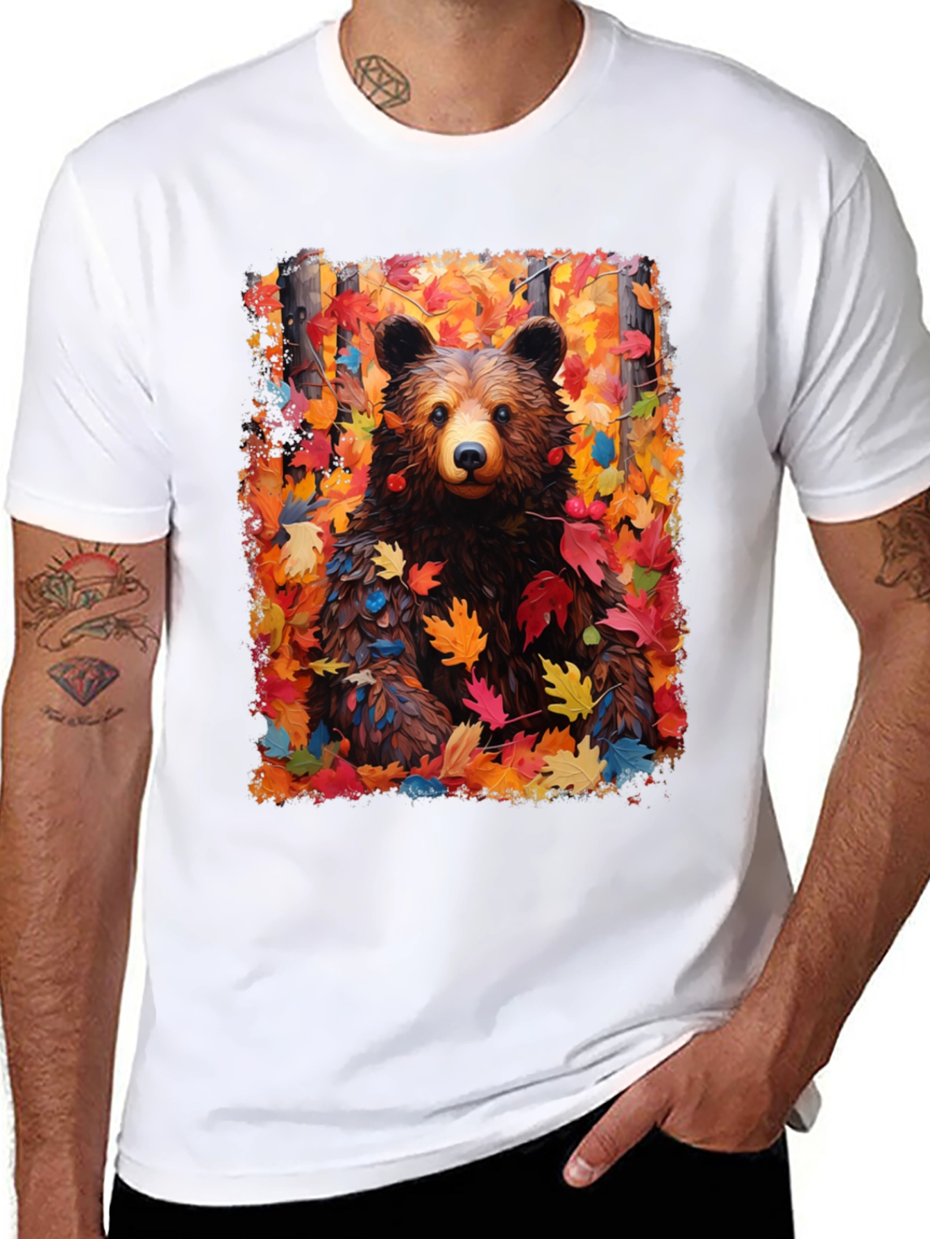 Autumn Bear Graphic T-Shirt - Nature Lovers Tee