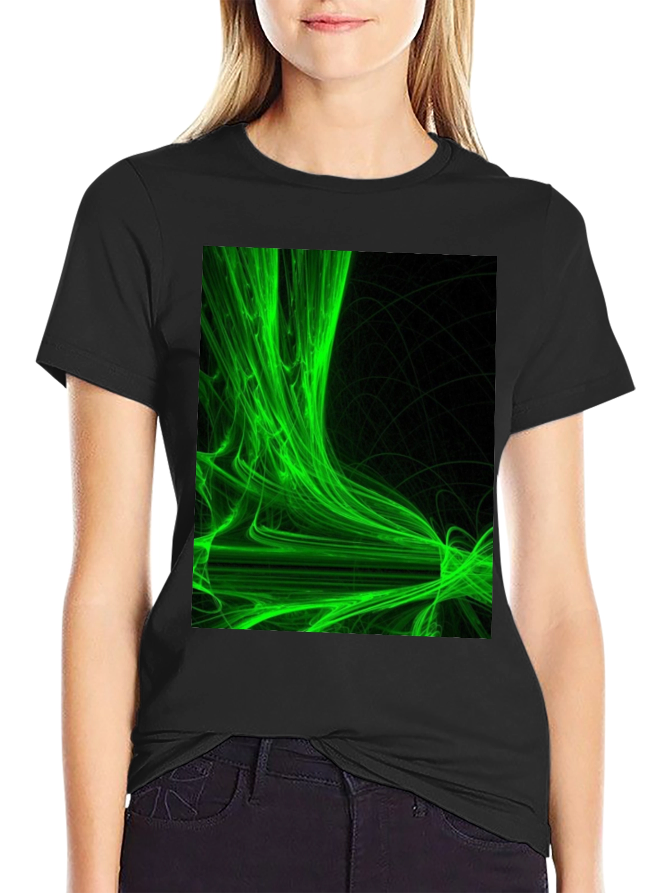 Abstract Green Graphic Black T-Shirt