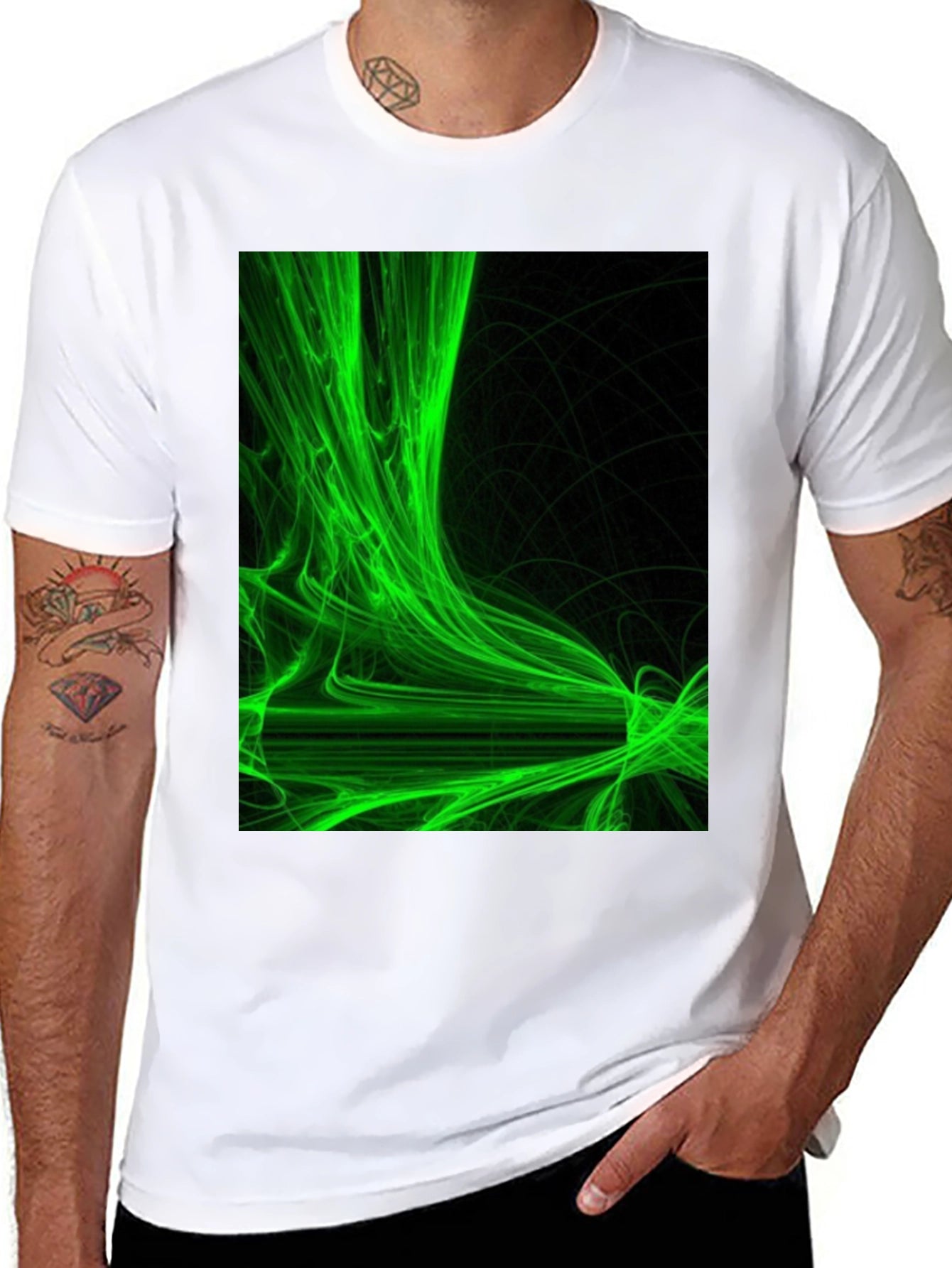 Abstract Green Graphic Black T-Shirt