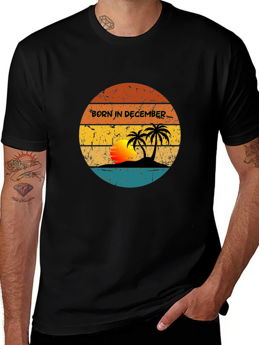 Born in December Vintage Sunset Palm Tree T-Shirt