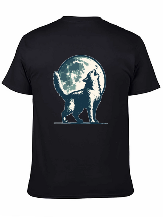 Wolf Howling at Moon Graphic Tee - Black Cotton Blend