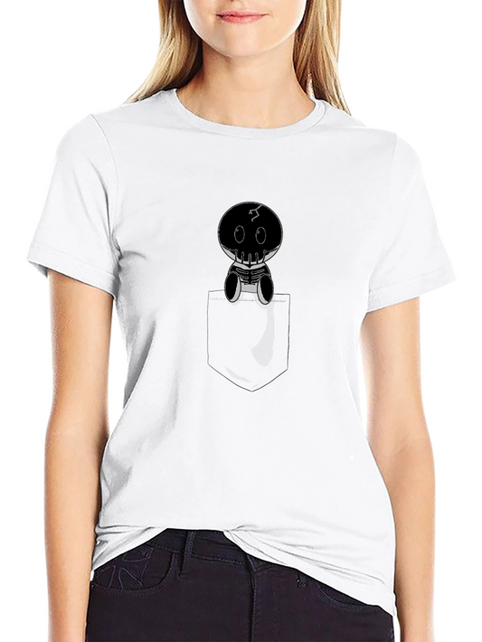 Black Graphic Tee with Pocket Skeleton