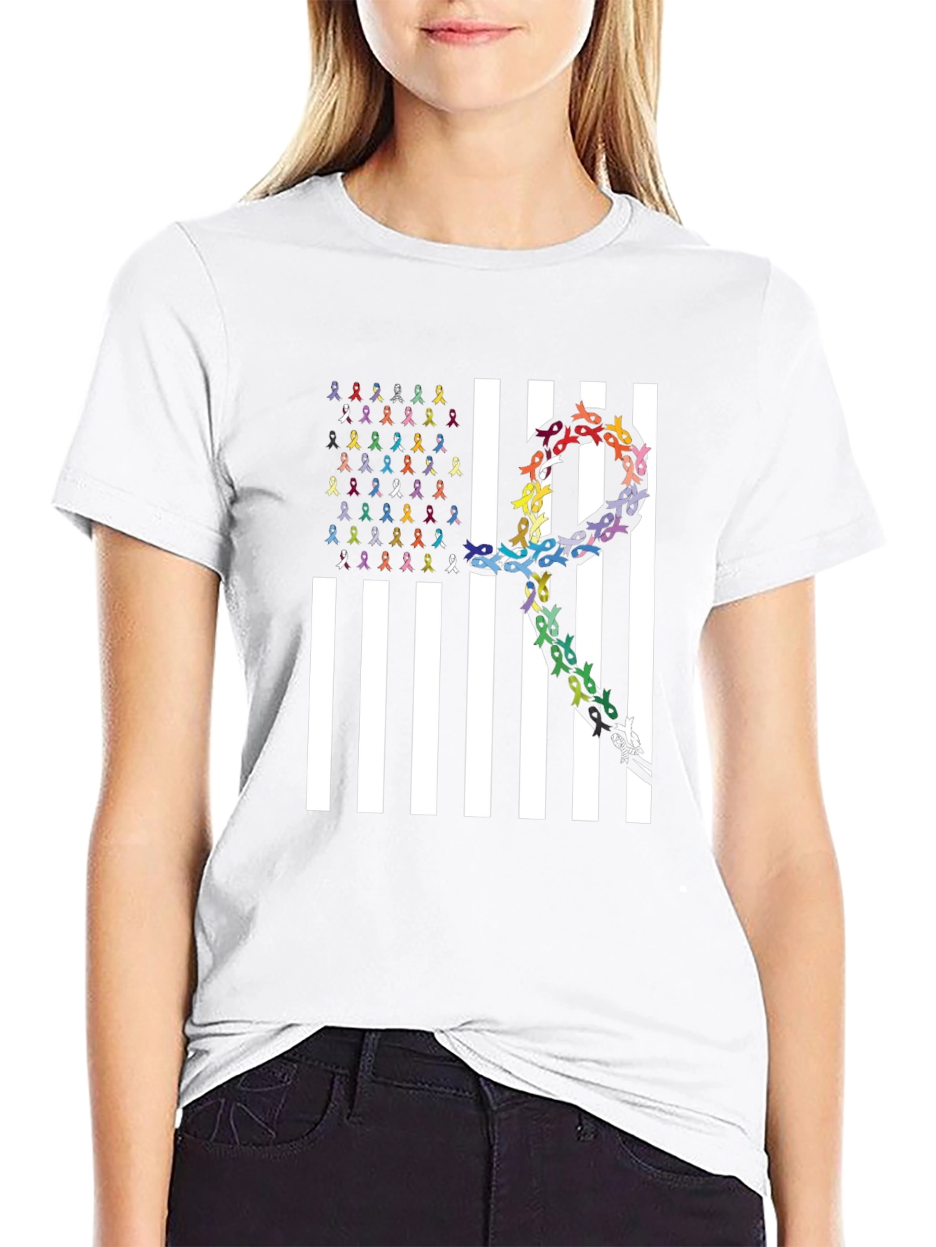 Awareness Ribbon US Flag Graphic Tee