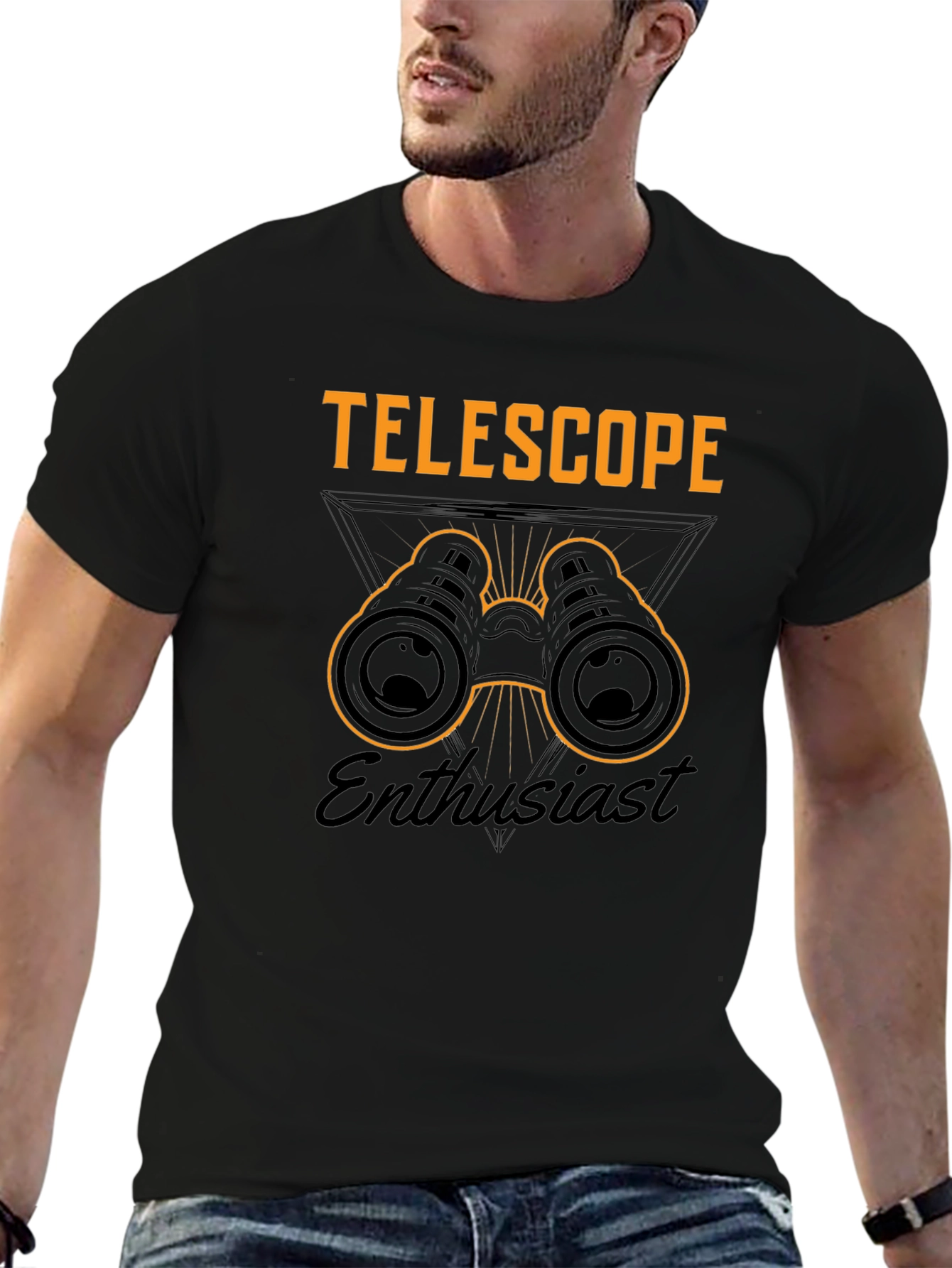Telescope Enthusiast Graphic T-Shirt - Black