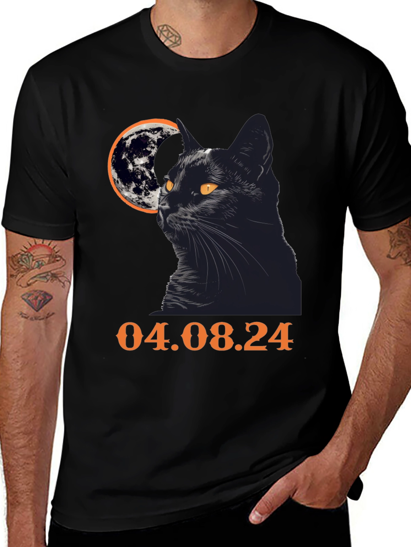 Black Cat Moon T-Shirt - April 8th 2024 Eclipse